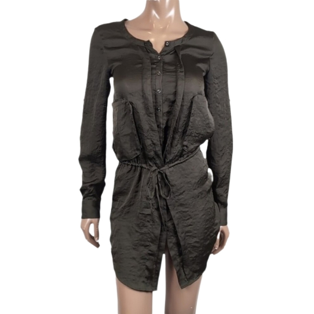 Jacob Long Sleeve Mini Shirt Dress Army Utility Buttoned Drawstring Gorpcore